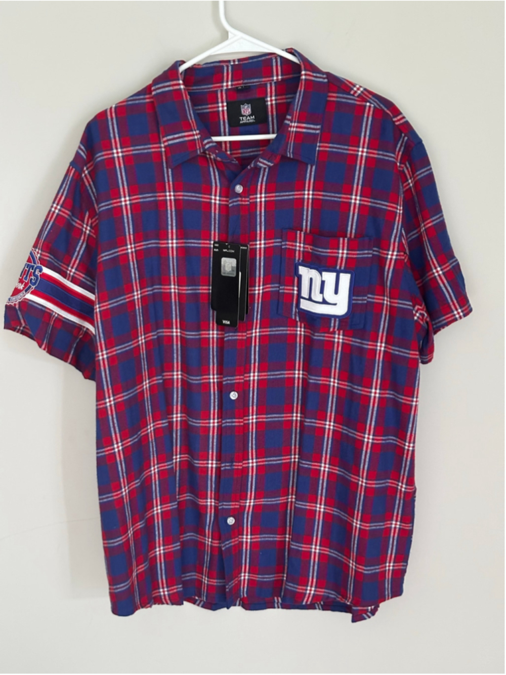 Men's NFL Team Apparel NY Giants Plaid Button Down Shirt XXL Red Blue